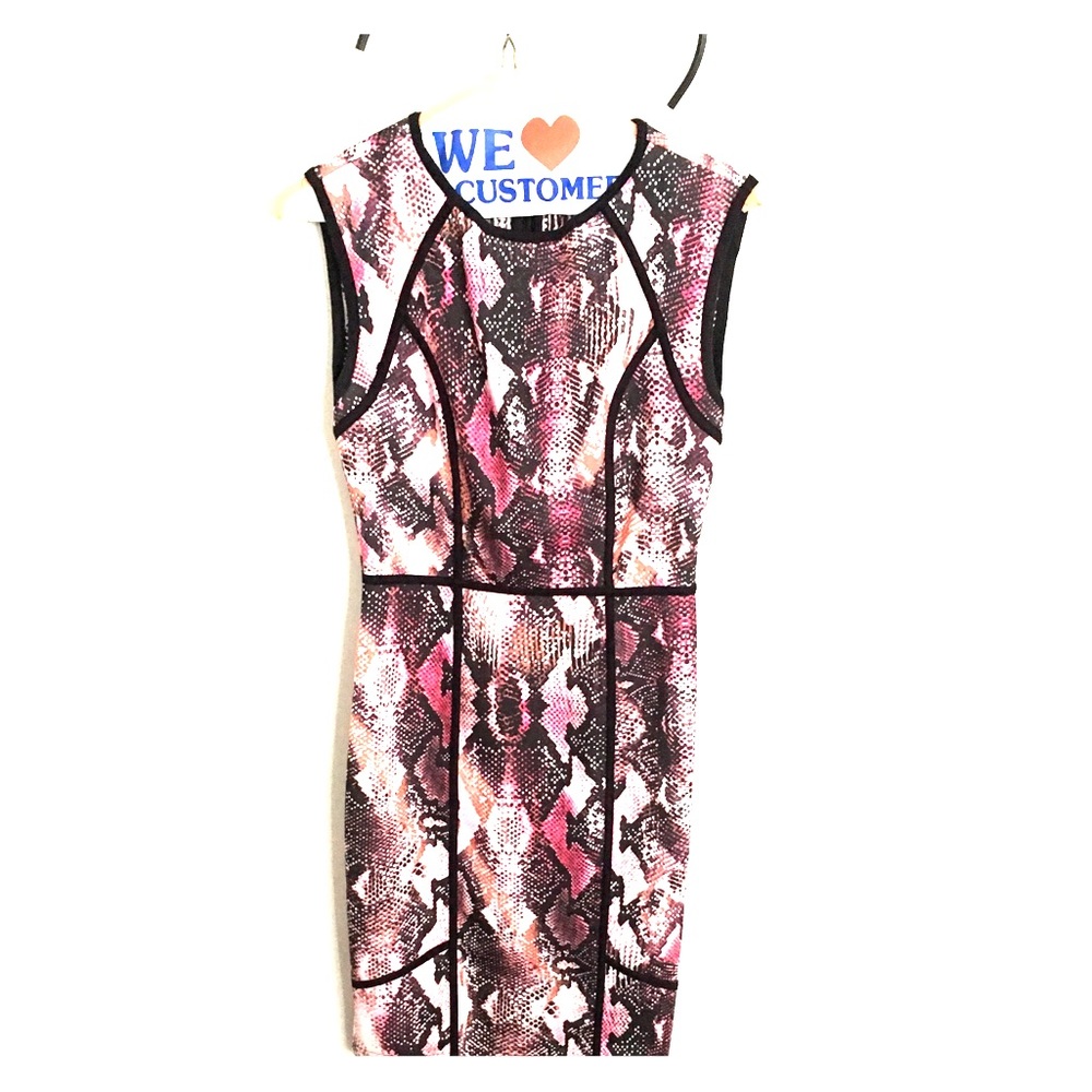 Knee length pink and black camo inspired dress